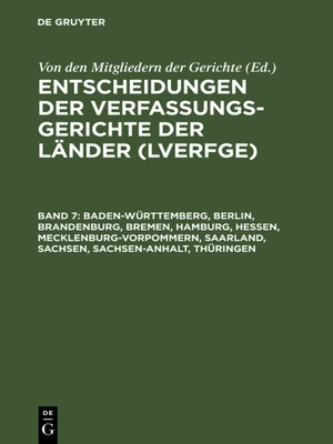 cover image of Baden-Württemberg, Berlin, Brandenburg, Bremen, Hamburg, Hessen, Mecklenburg-Vorpommern, Saarland, Sachsen, Sachsen-Anhalt, Thüringen